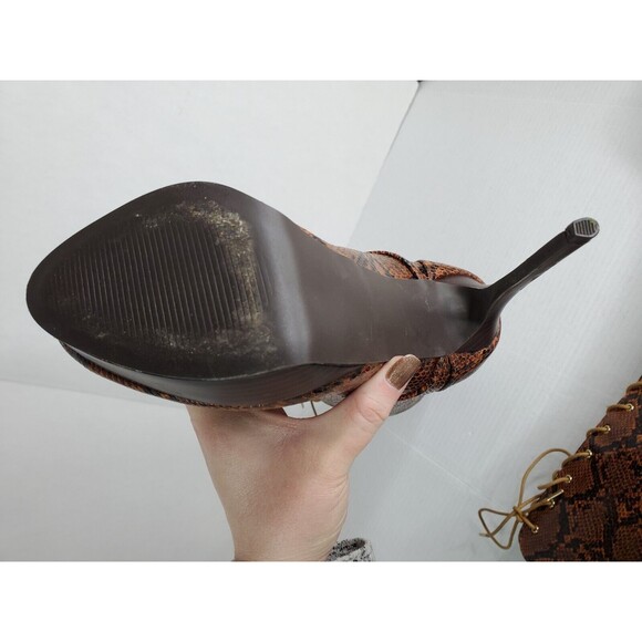 Noela Brown Faux Snakeskin Lace Up Platform Stiletto Boots Size 8.5M - Picture 7 of 10